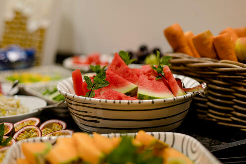 breakfast buffet sliced melon