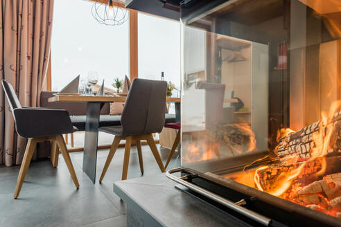 fire place and dining room